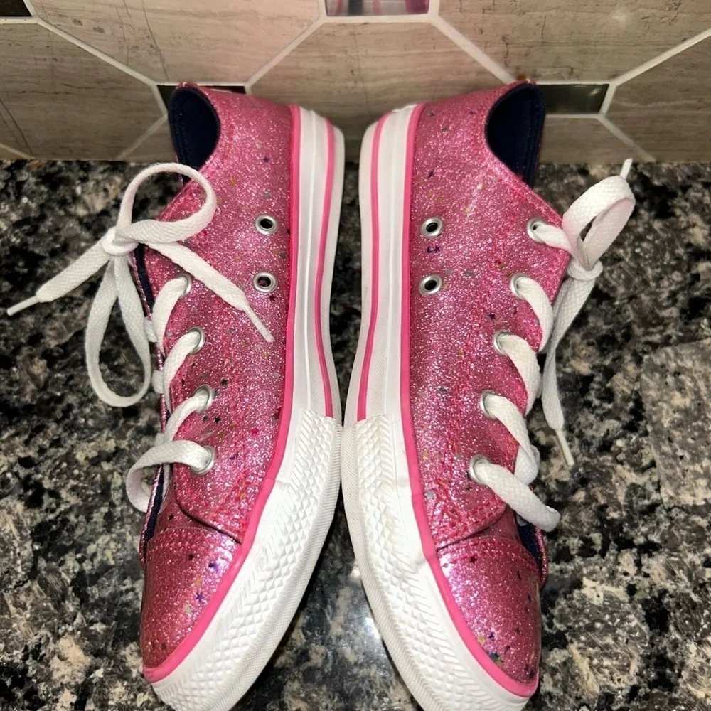 Converse Girl Youth Junior Size 3 Pink 665108C Sparkle Glitter Sneaker